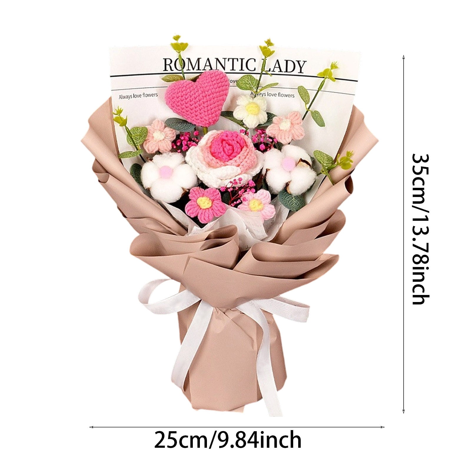 Knitted Flower Bouquet Handmade Tulip Rose Daisy Crochet Flowers, Gift for Mother's Day Graduation Birthday Teacher Appreciation Home Decor Artificial Bouquet