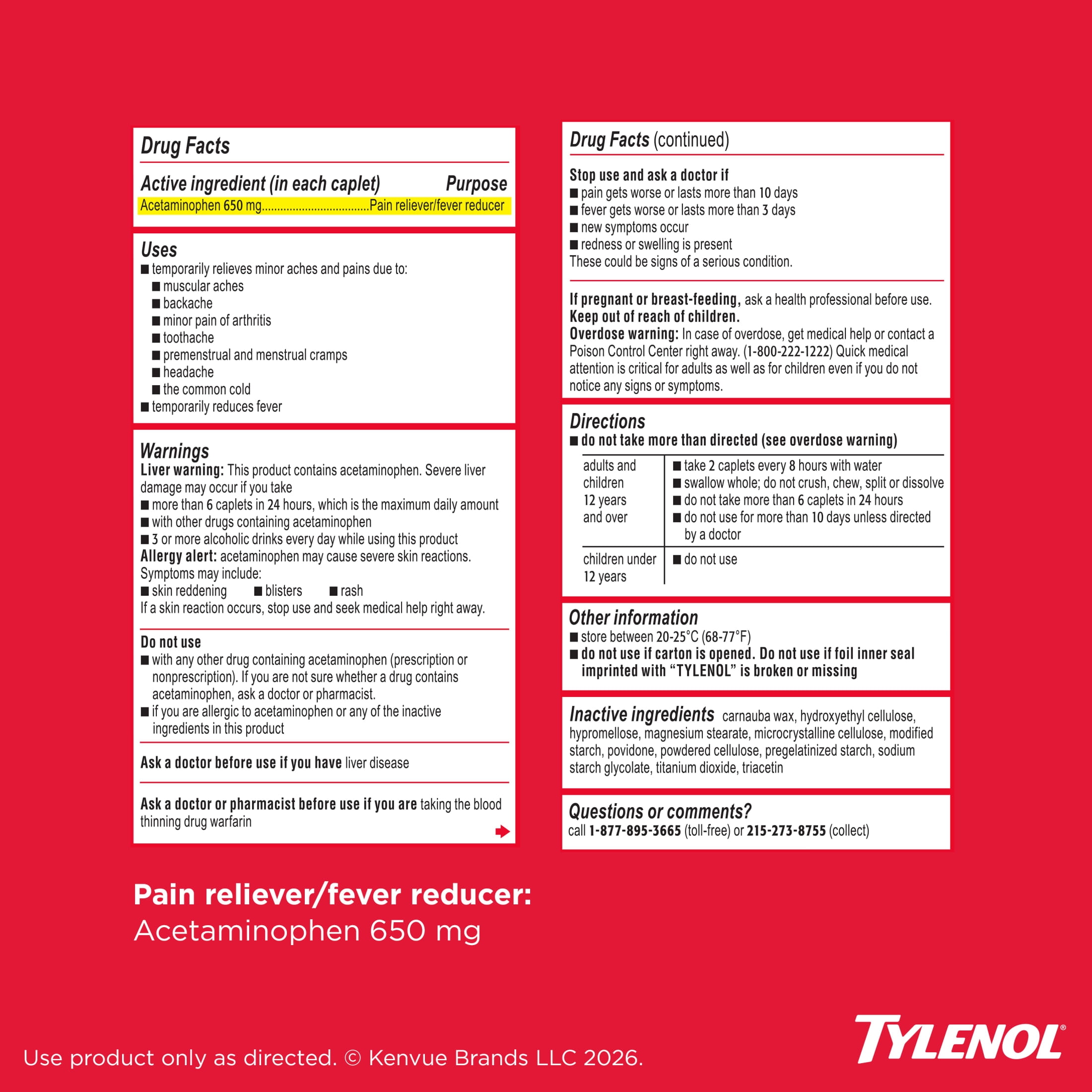 (3 pack) Tylenol 8 Hour Muscle Aches Pain Relief Tablets with Acetaminophen, 100 Count