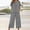 Gray, variant on Linen Capri Set Women 2 Piece Outfits V Notch Short Sleeve Button Down Shirts Summer Flowy Crop Wide Leg Pants Sets, 2XL