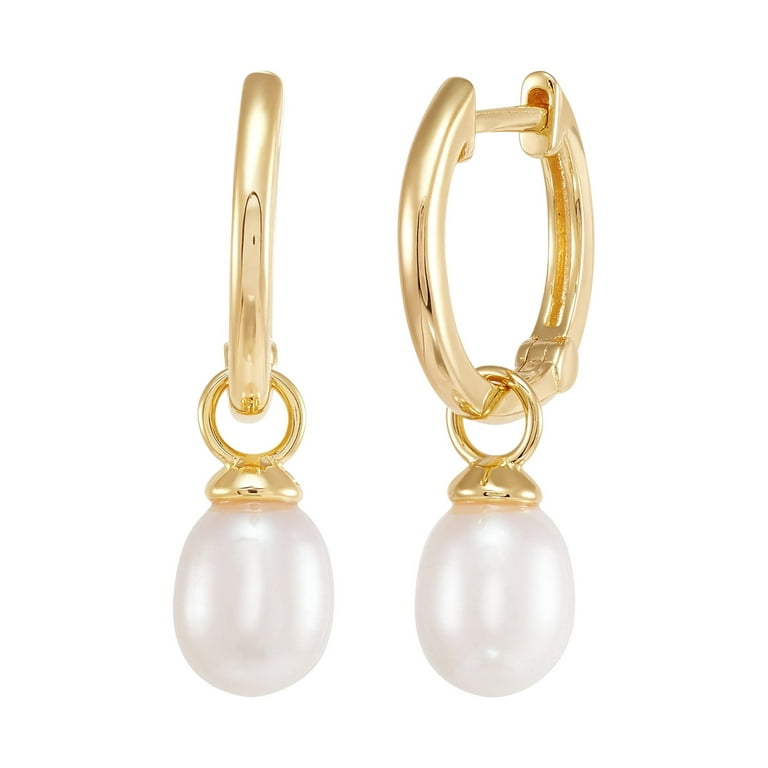 Cultured Freshwater Pearl Hoop Earrings with Crystal Post 14k Gold-Plated Silver Cultured Freshwater Pearl Hoop Earrings with Crystal Post 14k Gold-Plated Silver