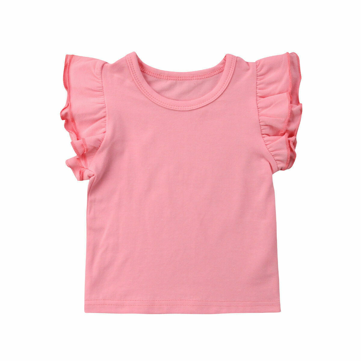 Toddler Baby Girl Ruffle Lantern Sleeve Plain Blouse T-Shirt Top Outfit Clothes 