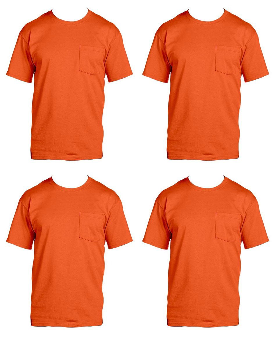 Fruit of the Loom Mens 4-Pack Pocket Crew Neck T-Shirt Safety Orange Medium