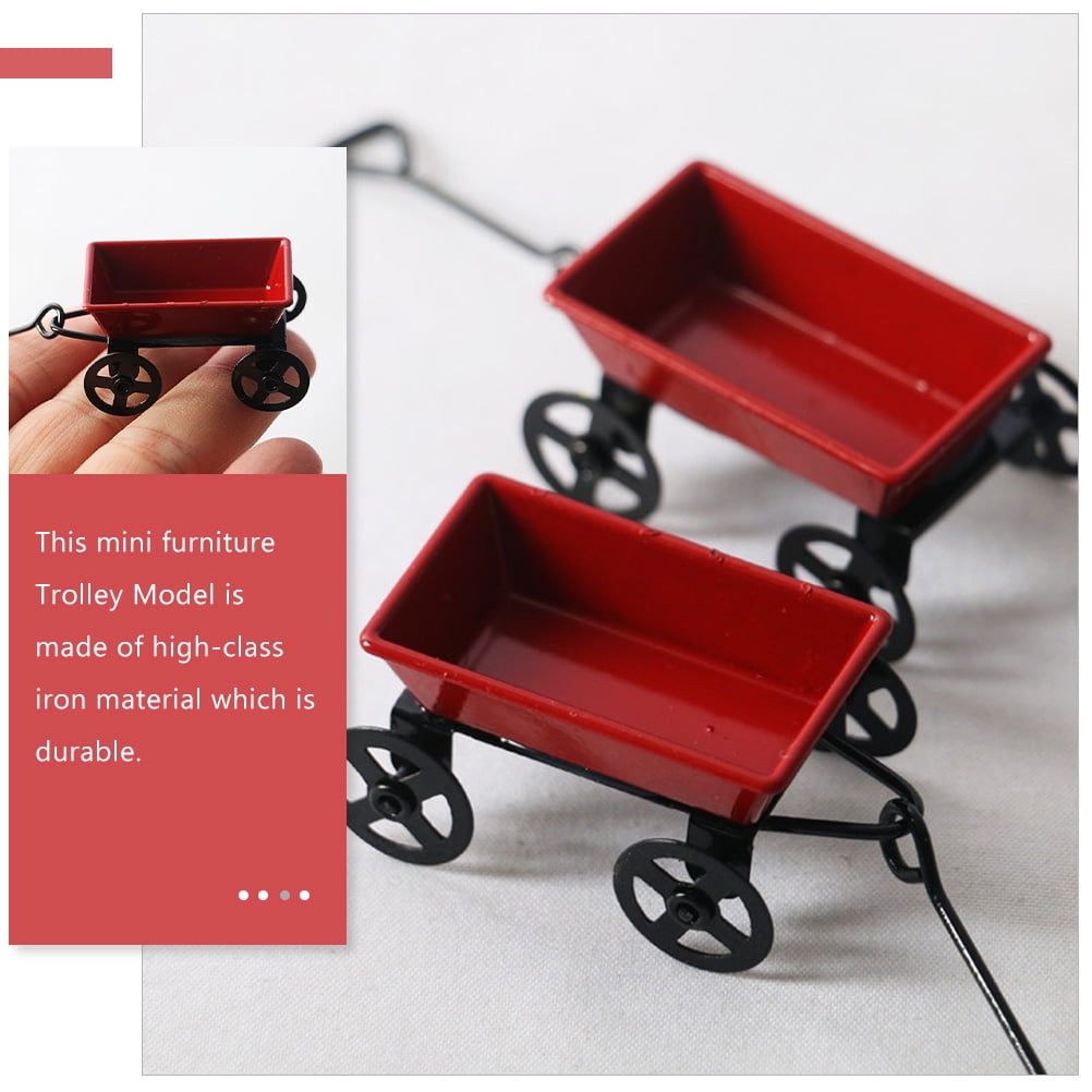Frcolor Mini Pull Cart Iron Cart Ornament Mini House Garden Layout