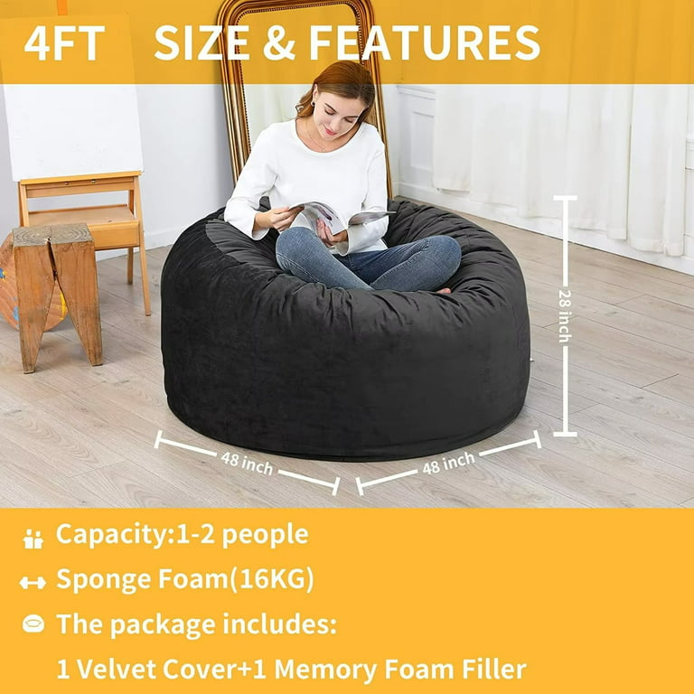 Great Choice Products Bean Bag Chair Giant High-Density Foam Filling Sofa  With Foot Stool For