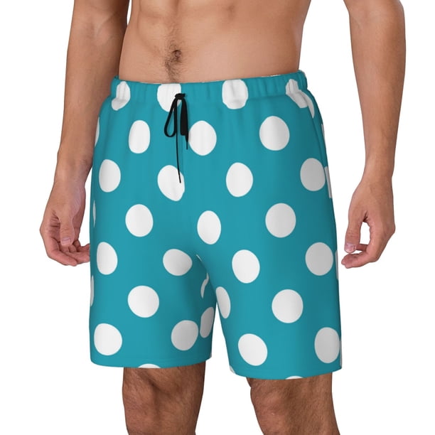 Balery Sky Blue And White Polka Dot Bañador para hombre, shorts de playa de secado rápido con entrepierna y forro de compresión-Medium