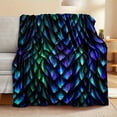 thumbnail image 4 of 60"x80" Cozy Fish Scale Fleece Blanket Super Soft Machine Washable All-Season Comfort Vibrant Iridescent Blue & Green Geometric Pattern Multi-Purpose Throw for Home Decor, 4 of 7