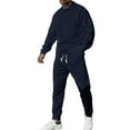 thumbnail image 2 of Yusimy Men's Solid Color 2-Piece Button-Down Athletic Set Jacquard Loose Pocket Drawstring Pants Long Sleeve Casual, 2 of 5