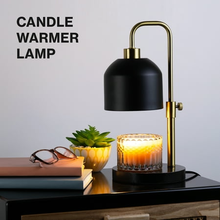 Better Homes & Gardens Matte Black Metal Candle Warmer Lamp with Adjustable Height, Gold Accent