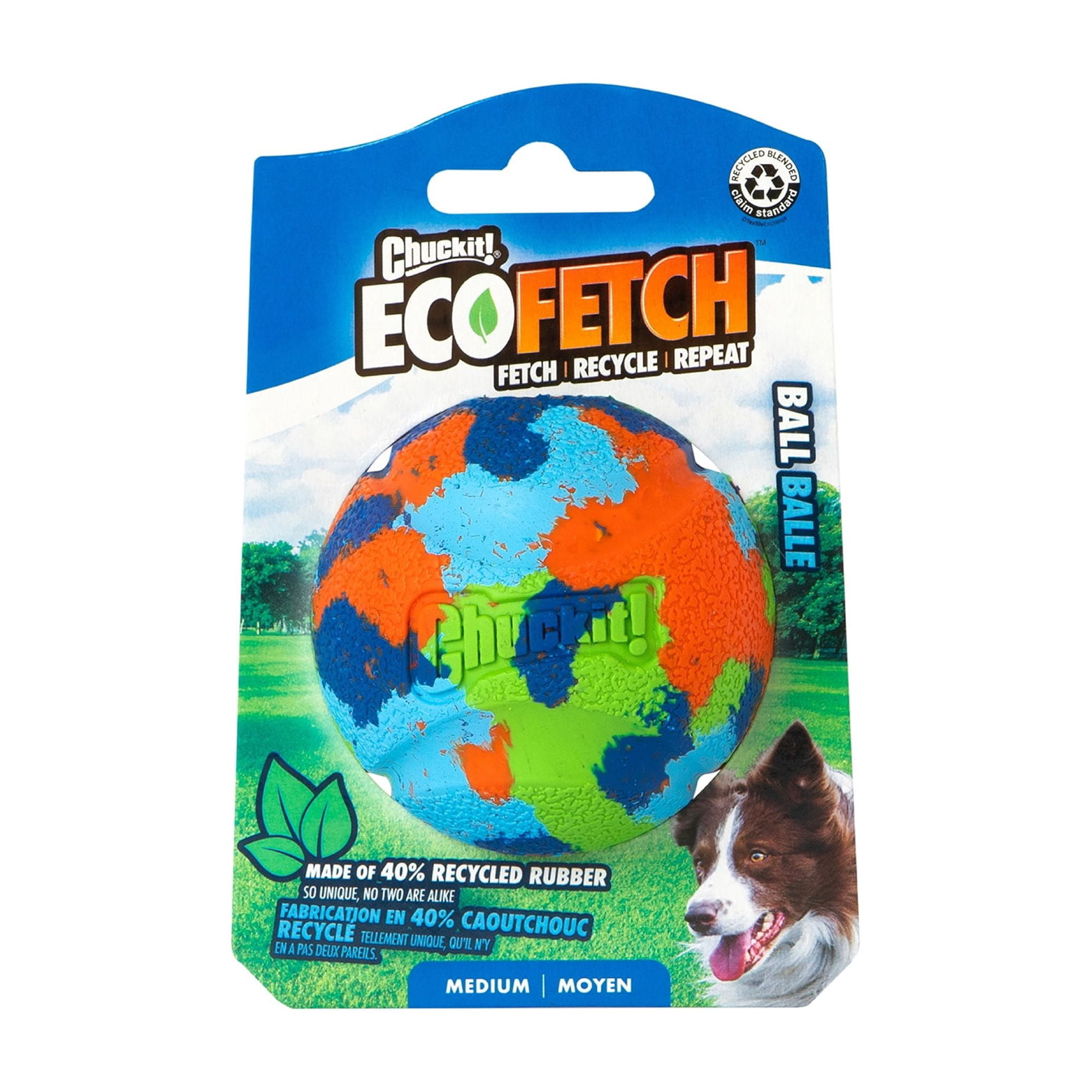 Chuckit! EcoFetch Recycled Rubber Dog Ball Fetch Toy for Dogs, Medium 2.5" for Pets 20 to 60 lbs, Pack of 1
