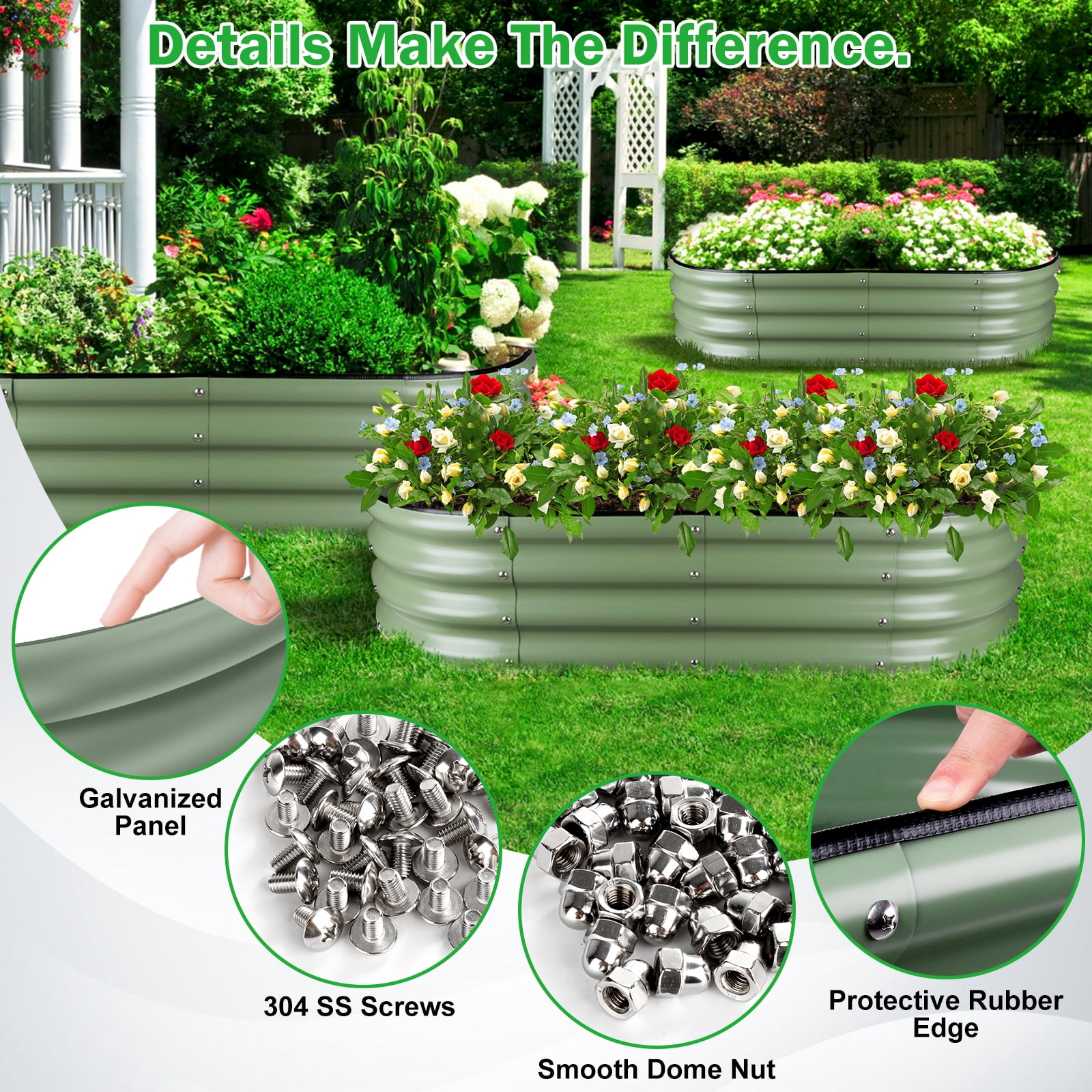 Angooni Olive Green 4x2x0.9ft Raised Garden Bed, Planter Boxes Outdoor, Large Galvanized Raised Garden Beds Outdoor