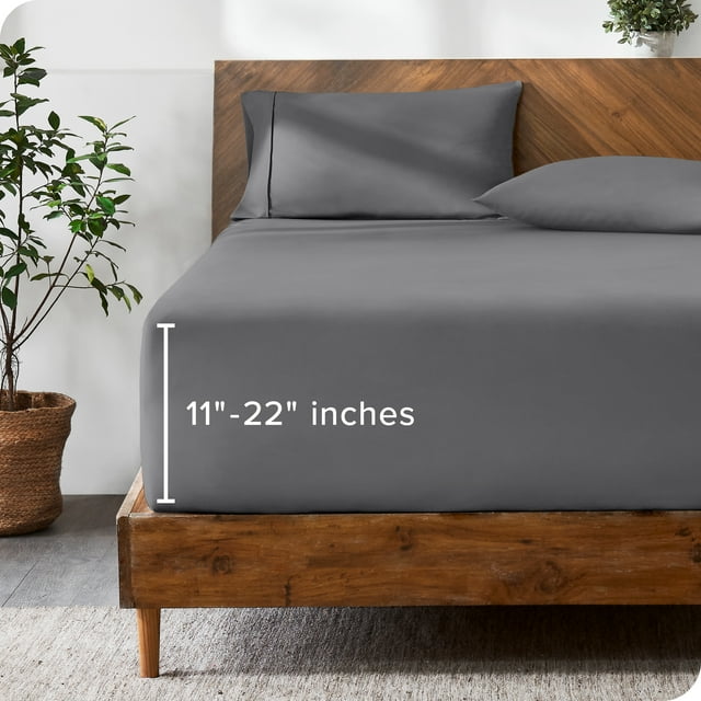 Bare Home Sábana Ajustable Bolsillo Extra Profundo de 22", Colección Premium 1800, Tamaño Queen, Gris