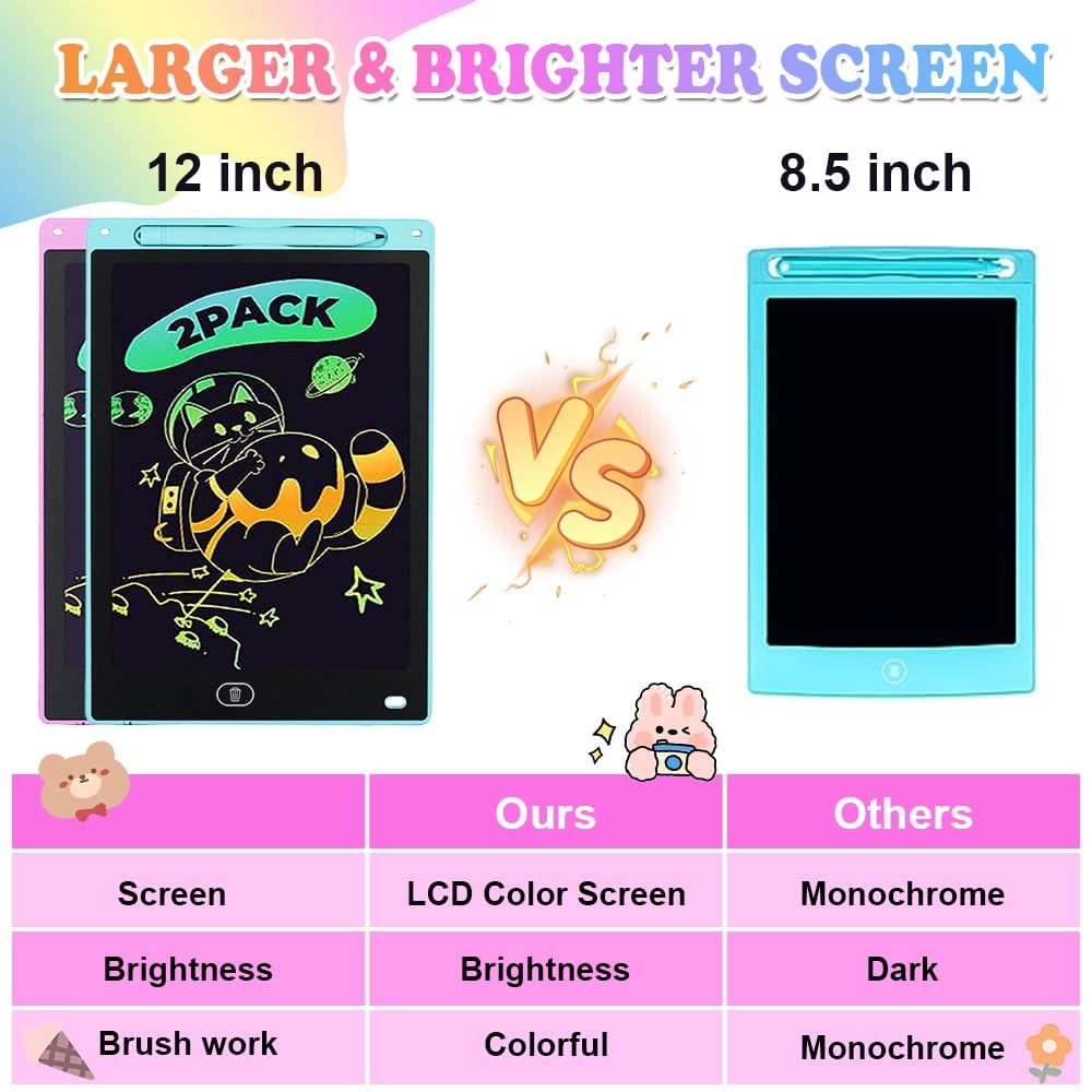 Fverey 2 Pack Colorful Toddler Drawing Pad 12inch Doodle Board Erasable Educational Toy
