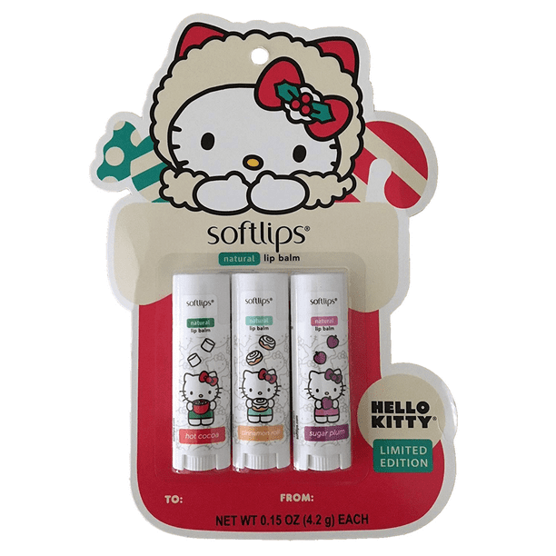 Softlips Hello Kitty Ornament Lip Balm Cocoa, Cinnamon Roll & Plum