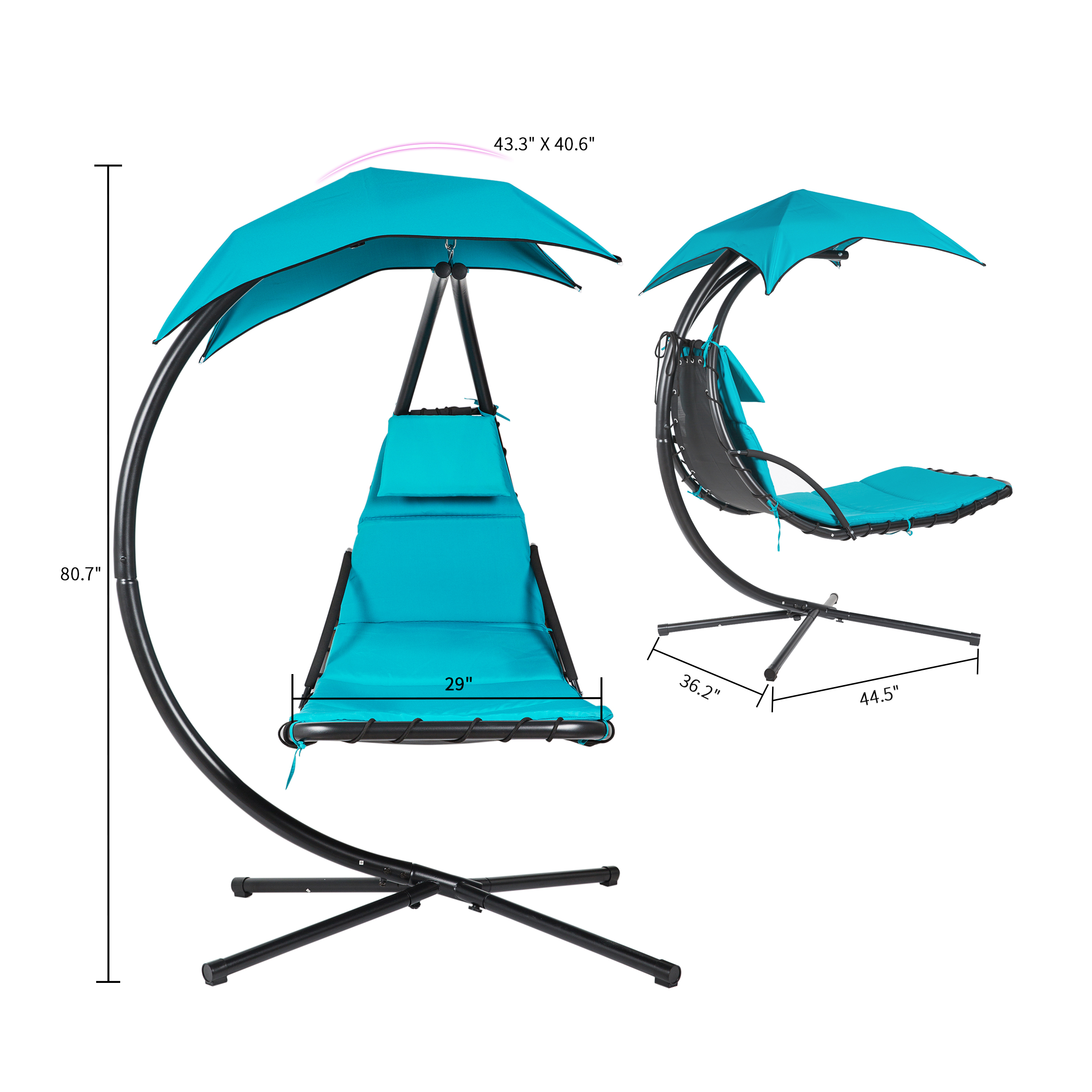 Finefind Hanging Chaise Lounge Chair Floating Swing Hammock Chair Steel Patio, Blue - image 5 of 7