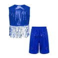thumbnail image 4 of SiiRoh Boys Girls Sequin Jazz Dance Outfits Sleeveless Fringe Vest Top with Shorts Hip Hop Disco Theme Party Wear Royal Blue 8, 4 of 5