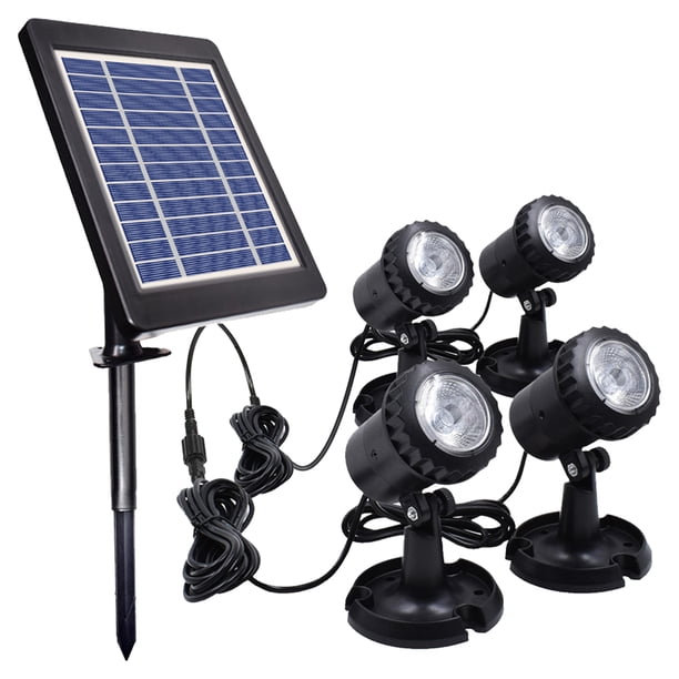 Lámpara de exterior,Luces de piscina LED Impermeable Solar Powered Garden Pond Light Pathway Walkway Abody Blanco/4 bombilla
