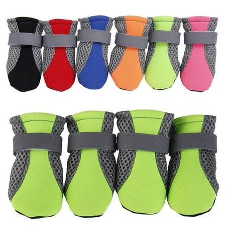 Opvise 4Pcs Pet Dog Shoes Non-slip Soft Sole Breathable Mesh Adjustable Straps Boots Pink