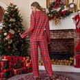 thumbnail image 4 of Christmas Pajamas Set for Women Plaid Long Sleeve Button Shirt with Long Pants Sets Holiday Loungewear Home Clothes Red L, 4 of 5