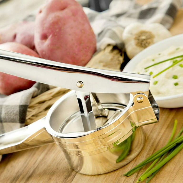 Heavy Duty Stainless Steel Potato Masher and Ricer Kitchen Tool, Press and Mash for Perfect Mashed Potatoes,With 3 Interchangeable Washers, Size: 10.7