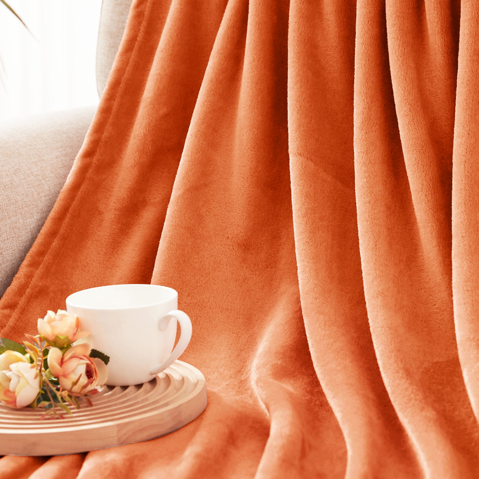 Exclusivo Mezcla Twin Size Flannel Fleece Velvet Plush Bed Blanket as Bedspread, Coverlet, Bed Cover (60"x80", Burnt Orange)