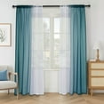 thumbnail image 3 of Topfinel Teal Faux Linen Ombre Sheer Curtains,Semi Voile Gradient Rod Pocket Curtains for Bedroom and Living Room, Set of 2 Window Curtain Panels, 54 x 63 Inch Long, 3 of 12