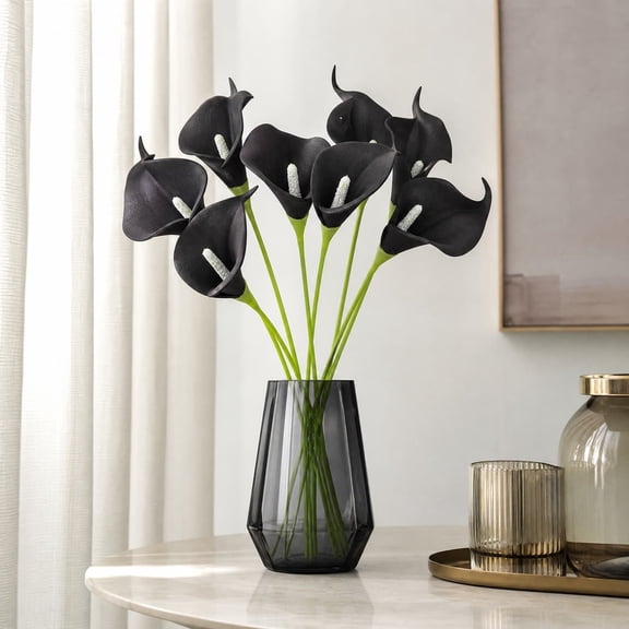 Yardvibe Black Artificial Calla Lily, 14.6"x2.4" Realistic Faux Calla Lilies Flowers Bouquet for Wedding Bride Shower, Blessing Gift, Home Decoration