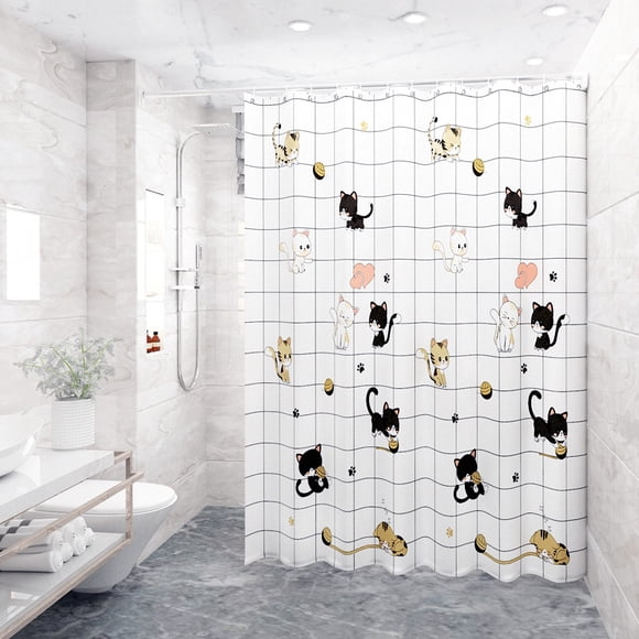 shower curtain waterproof and mildew-proof shower curtain cute cat single curtain 180 width * 240 height [with hanging ring]