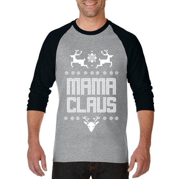 MmF - Mens Raglan Sleeve Baseball T-Shirts - Christmas Mama Claus Deers
