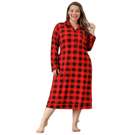 

Large Size Pajamas Spring And Autumn Plaid Nightdress Ladies Loose Home Wear
