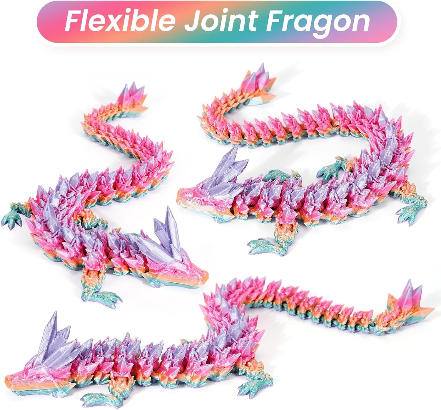 3D Printing Toys - 12" 3D Printed Dragon&Egg Cool 3D Printed Articulated Crystal Dragon Toy for Ages 8+ (L-random Candy)