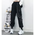 thumbnail image 4 of Pantalones negros atractivos de cintura alta adelgazantes para mujer, de otoño, holgados, rectos, estilo coreano, con cadena de moda, 4 of 6