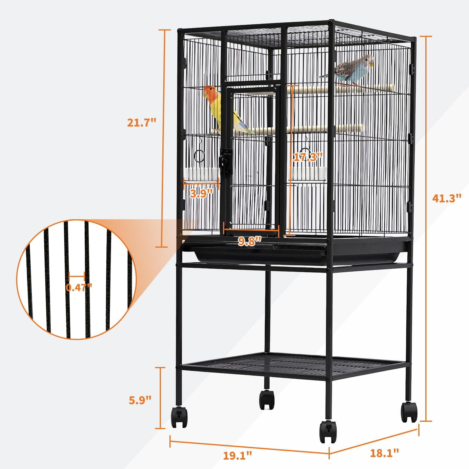 Extra Tall Large Bird Cage, Bird Cage with Rolling Storage Stands, Feed Bowls, Wide Tall Parrot Cage for Parakeets, Conures, Cockatiel, Cockatoo Sturdy Metal Aviary