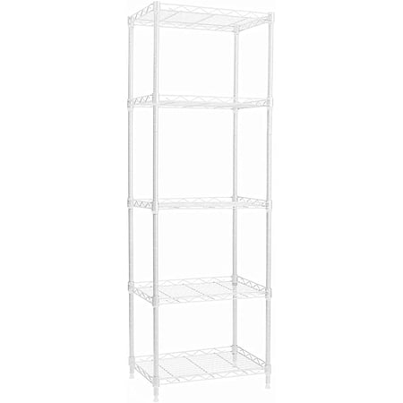 REGILLER 5-Wire Shelving Metal Storage Rack Adjustable Shelves, Standing Storage Shelf Units for Laundry Bathroom Kitchen Pantry Closet (White, 16.6L x 11.8W x 53.5H)