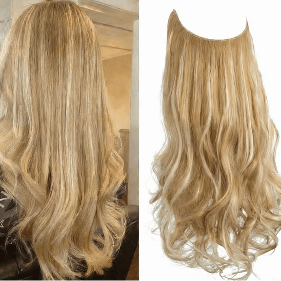 Nvzi wavy curly wig, 22 inch heat-resistant synthetic headband wig, adjustable wig, no clip headband, invisible metal wire adjustable wig, style 32, 1 piece