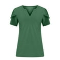 thumbnail image 4 of Dagegui Womens Plus Size T-Shirts V Neck Notch Petal Sleeve Shirts Solid Casual Tunic Blouse Summer Loose Fit Tops Green XL-5XL, 4 of 5