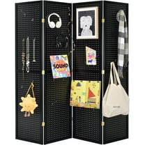 4 Panels Room Divider Folding Screen Pegboard Insert Black Color 71' High x 70" Wide