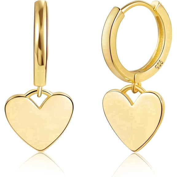 SUETOR 14K Gold Plated Heart Dangle Earrings for Women, Leverback Drop Earrings, Hypoallergenic Lightweight Jewelry Gift for Mom Valentine's Day