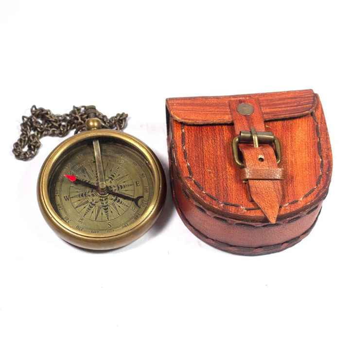 Antique Engraved Brass Compass with Leather Case Personalized Traditional Style Birthday Anniversary Bridal/Groom Gift