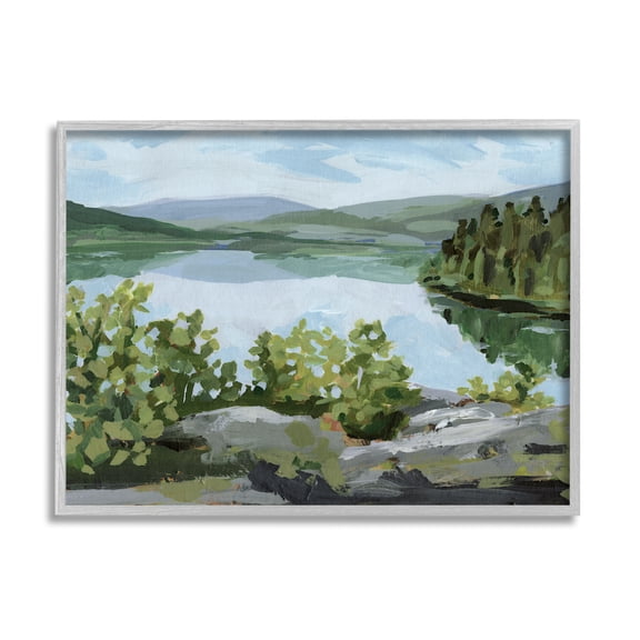 Stupell Forest Lake Clearing Scenery Landscape Painting Gray Framed Art Print Wall Art