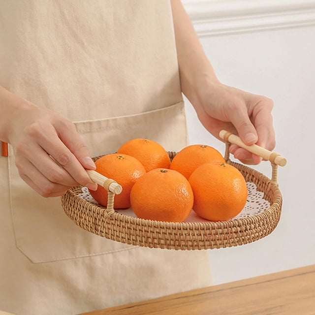 Bandeja Decorativa BLESIY para servir Cesta Exhibición tejida a mano para fiesta Comedor Maquillaje Baño 22cm