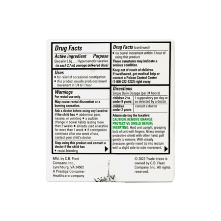 Fleet Pedia-Lax 4 Ml Liquid Glycerin Suppositories For Ages 2 - 5 Years - 6 Ea