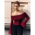 thumbnail image 5 of Off the Shoulder Tops for Women Long Sleeve Going Out Y2K Tops Knit Pullover Fall Outfits Trendy Red S, 5 of 8