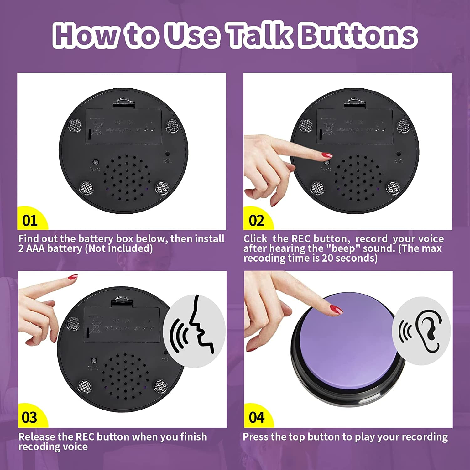 Granatan Sound Button - Talking Button - Answer Buzzers - Learning Buzzers - Answer Button - Button Buzzer - Dog Buttons for Communica