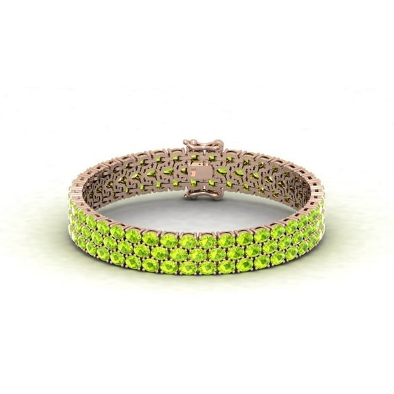 4*3 MM Peridot Women's Tennis Bracelet,Three Layer,Silver Bracelet With GB Lock, Gift For Wife Anniversary