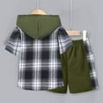 thumbnail image 6 of Gbsyewxs Boys Outfits Sets 2 Piece Short Sleeve Tops And Shorts Pachwork Plaid Hooded Casual Summer Toddler Outfits Green Size 5-6 Years, 6 of 6