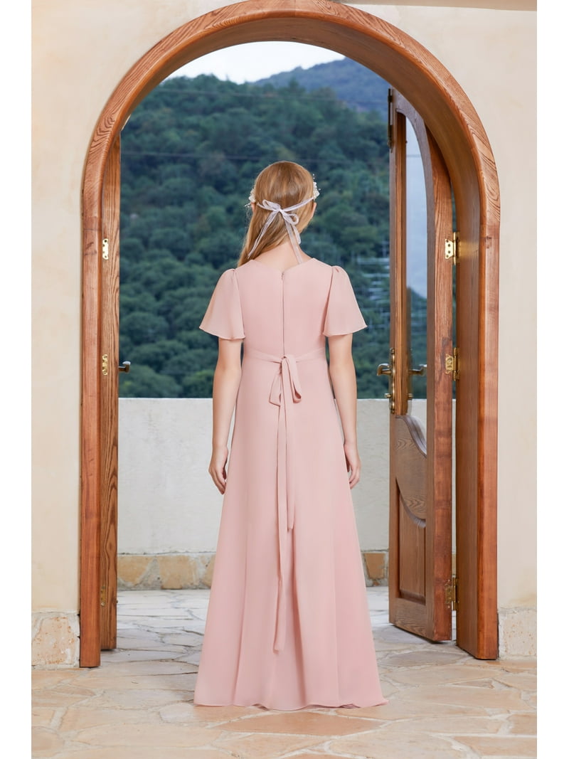 Drtj 2-14T Kids Teens Junior Bridesmaid Flower Girl Dresses Formal Dresses  V-Neck Floor-Length Chiffon - Walmart.com