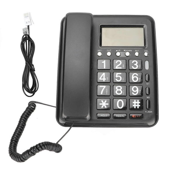 Corded Telephone Full Handsfree Landline Fixed Telephone with Blue Screen for Home Office Black