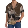 thumbnail image 1 of Balery Cat Family Camisa Casual de Manga Corta con Botones para Hombre, Texturizada, Estilo Cubano, para Playa, Verano-X-Large, 1 of 5