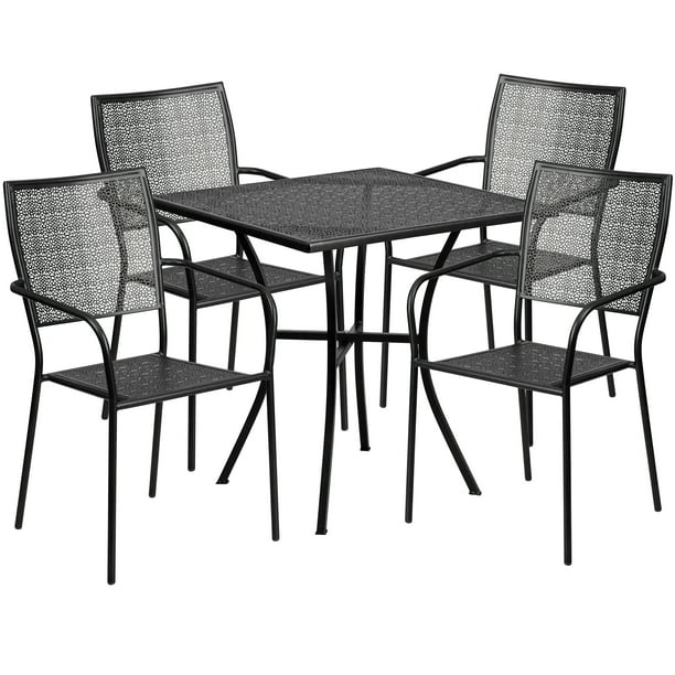 Flash Furniture 28'' Square Black IndoorOutdoor Steel Patio Table Set