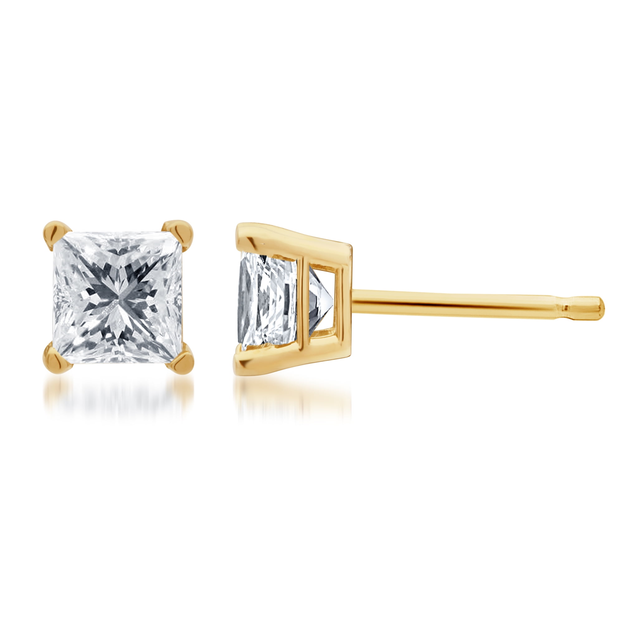 Arista 1.5 ct Princess White Diamond Stud Earrings in 14K Yellow Gold (I-J, I2-I3)